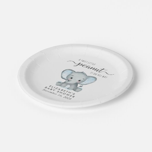 Leuke Olifant Blauwe Baby Jongen Douche Papieren Bordje (Gekanteld)