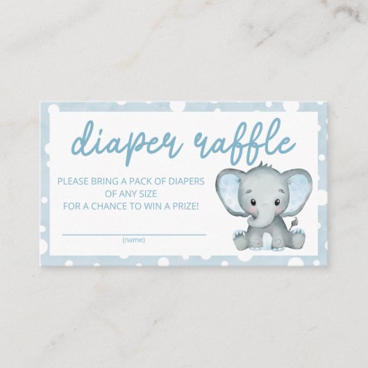 Leuke Olifant blauwe luier loterij ticket Informatiekaartje (Voorkant)