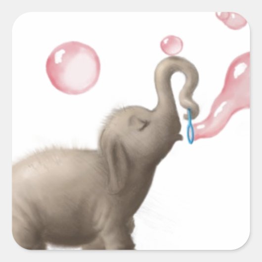 Leuke olifant blazen roze bubbels vierkante sticker (Voorkant)