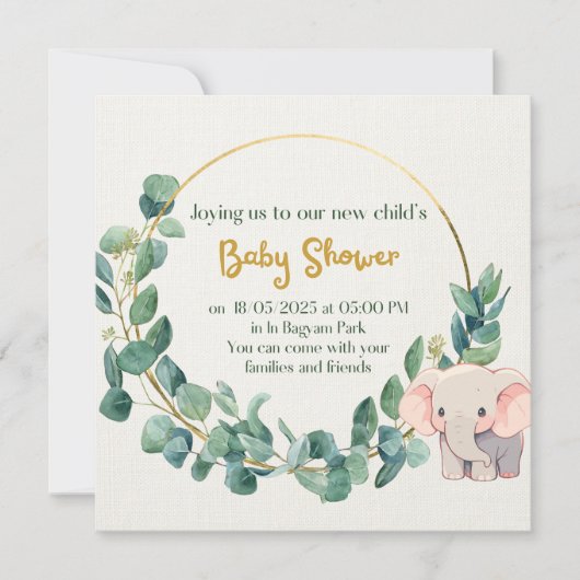 Leuke Olifant Calyptus Baby shower Invitation Kaart (Voorkant)
