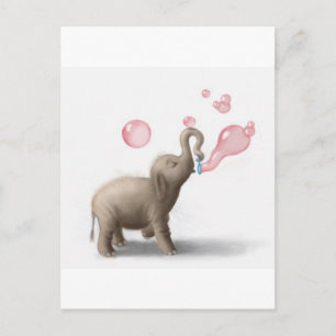 leuke olifant die roze bellen blazen briefkaart