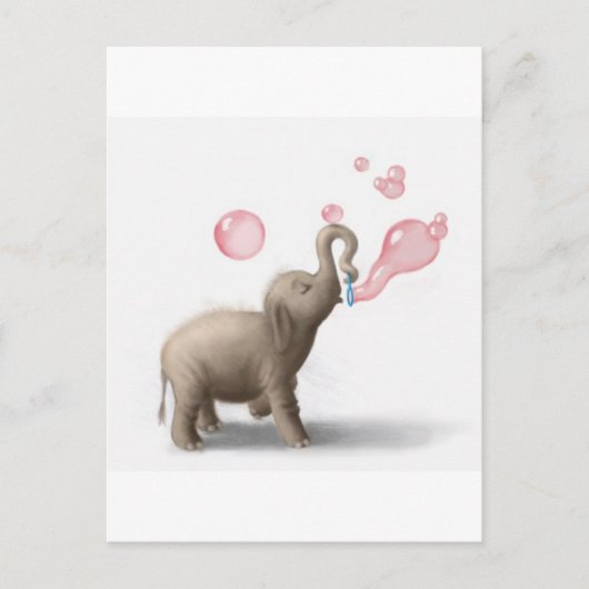 leuke olifant die roze bellen blazen briefkaart (Voorkant)