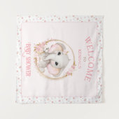 Leuke Olifant en Bloemen Baby shower Welkomstbord Wandkleed (Voorkant (horizontaal))