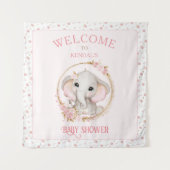 Leuke Olifant en Bloemen Baby shower Welkomstbord Wandkleed (Voorkant)