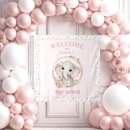 Leuke Olifant en Bloemen Baby shower Welkomstbord Wandkleed