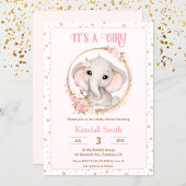 Leuke Olifant en Bloemen Roze Baby shower Kaart