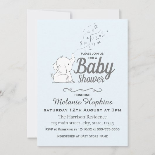 Leuke Olifant en Confetti Blue Baby shower Kaart (Voorkant)