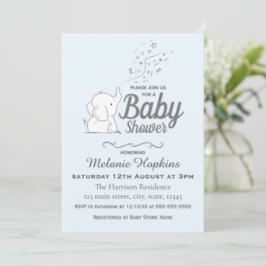 Leuke Olifant en Confetti Blue Baby shower Kaart (Staand voorkant)