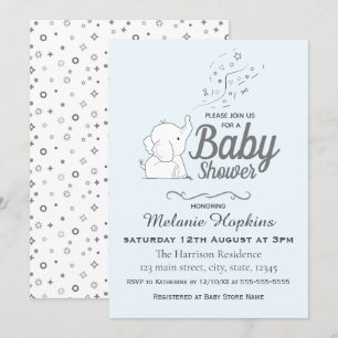Leuke Olifant en Confetti Blue Baby shower Kaart