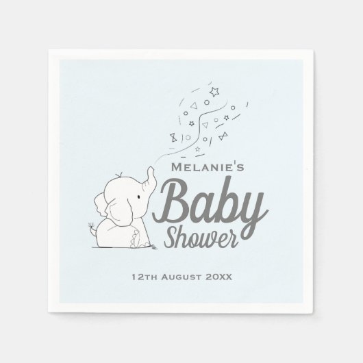 Leuke Olifant en Confetti Blue Baby shower Servet (Voorkant)