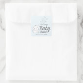Leuke Olifant en Confetti Blue Baby shower Vierkante Sticker (Tas)