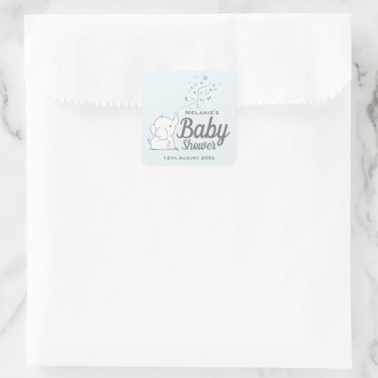 Leuke Olifant en Confetti Blue Baby shower Vierkante Sticker (Tas)