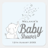Leuke Olifant en Confetti Blue Baby shower Vierkante Sticker (Voorkant)