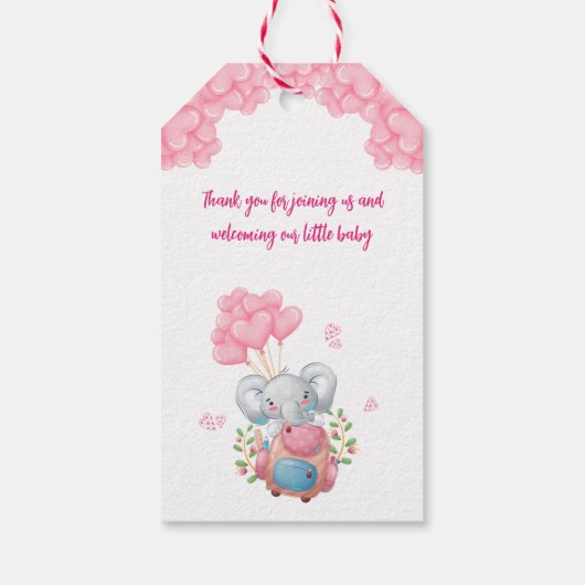Leuke olifant en roze ballon dank u Label Cadeaulabel (Achterkant)