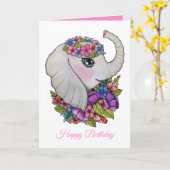 Leuke Olifant en Wilde Bloemen in Waterverf Kaart (Gele Bloem)