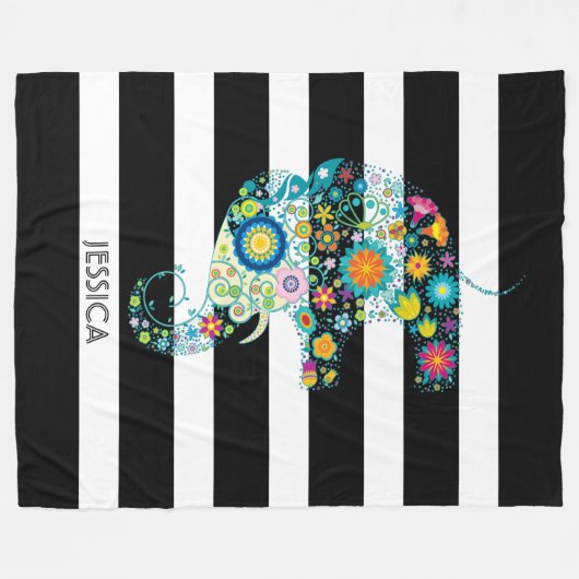 Leuke olifant en zwart & witte strepen fleece deken (Voorkant (Horizontaal))