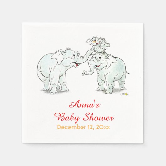 Leuke olifant familie cartoon baby shower servetten (Voorkant)