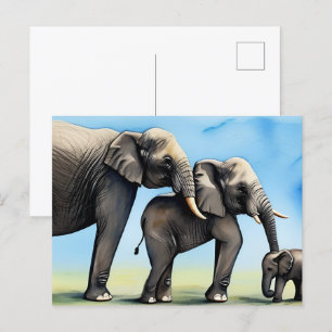 Leuke Olifant Familie Waterverf Briefkaart