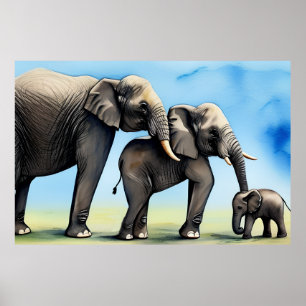 Leuke Olifant Familie Waterverf Poster