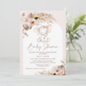 Leuke Olifant Floral Pampas Boho Arch Baby shower Kaart (Staand voorkant)