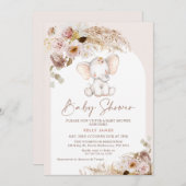Leuke Olifant Floral Pampas Boho Arch Baby shower Kaart (Voorkant / Achterkant)