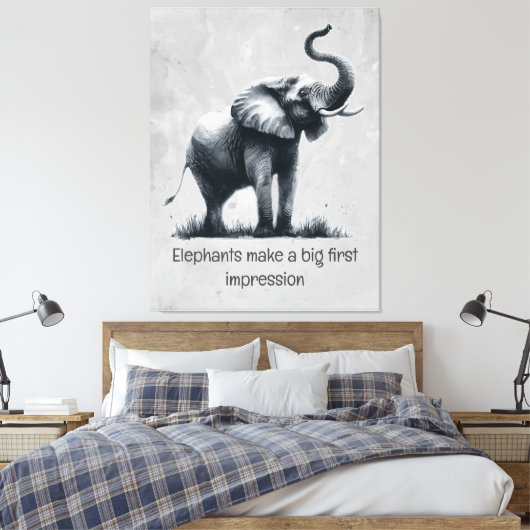 Leuke olifant grote eerste indruk citaat dierlijke canvas afdruk (Insitu (Slaapkamer))
