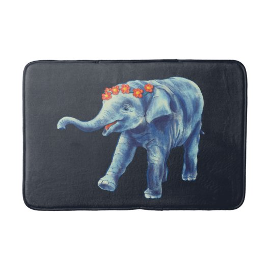 Leuke olifant in blauw met bloemenkrans Kinder Badmat (Voorkant)
