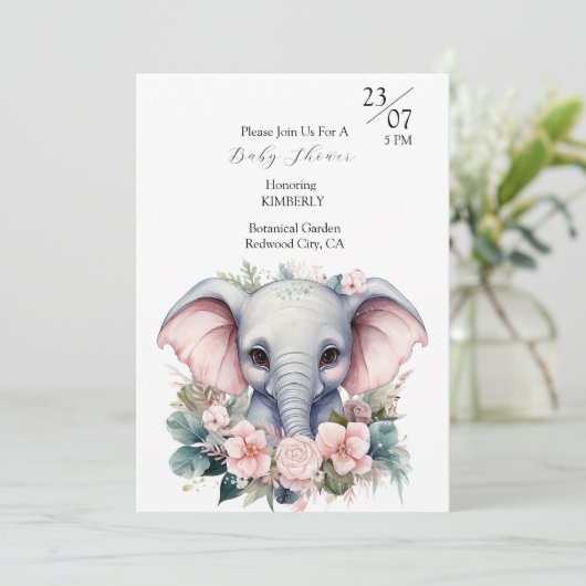 Leuke Olifant met Bloemen Kaart (Staand voorkant)