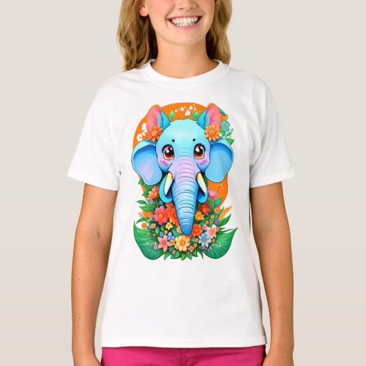 Leuke Olifant met Bloemen T-shirt (Voorkant)