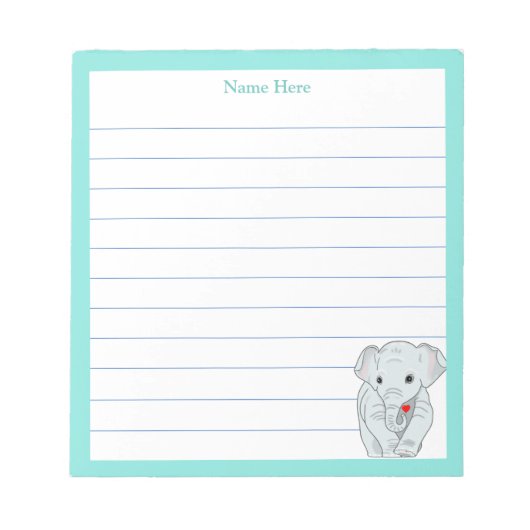 Leuke Olifant met Turquoise Lijst gevoerd Notitieblok (Voorkant)
