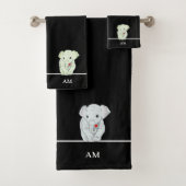Leuke Olifant & Monogram op Zwart Bad Handdoek (Insitu)
