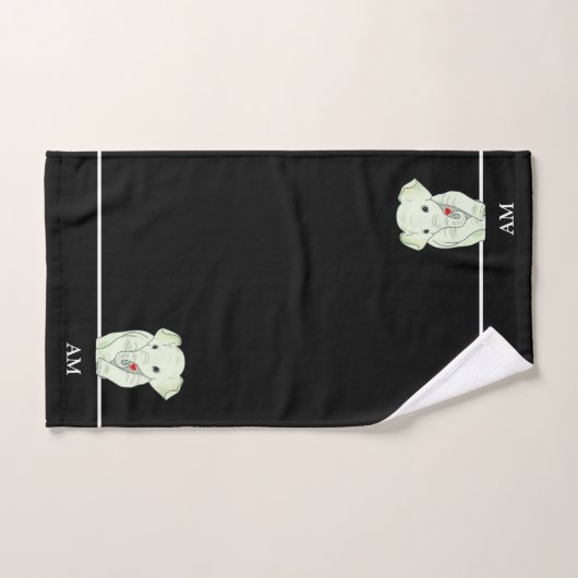 Leuke Olifant & Monogram op Zwart Bad Handdoek (Handdoek)