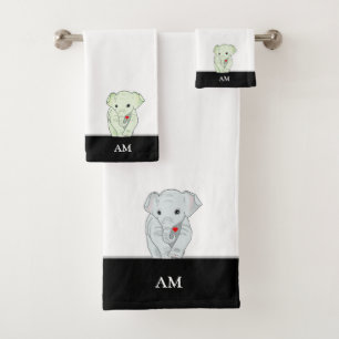 Leuke Olifant & Monogram op Zwart & Wit Bad Handdoek