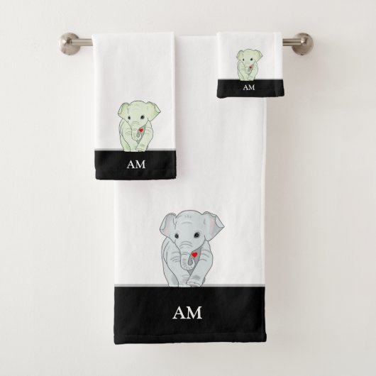 Leuke Olifant & Monogram op Zwart & Wit Bad Handdoek (Insitu)