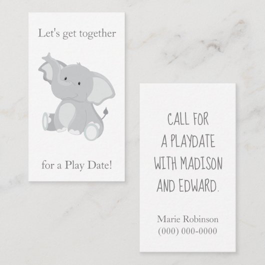 Leuke Olifant Playdate Contactkaartje (Voorkant / Achterkant)