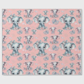 Leuke olifant print op roze achtergrond cadeaupapier (Vlak)