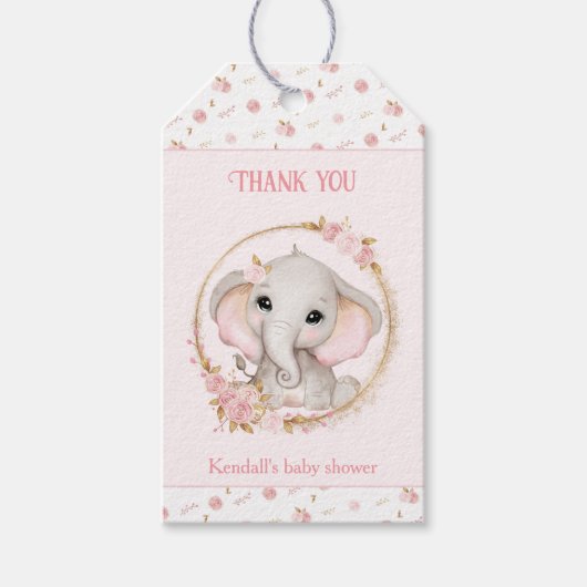Leuke Olifant Roze Baby shower Favor Gift Labels Cadeaulabel (Voorkant)