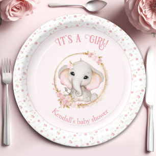 Leuke Olifant Roze Baby shower Papieren Borden Bordje