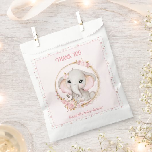 Leuke Olifant Roze Bloemen Baby shower Favor Bag Bedankzakje (Geknipt)