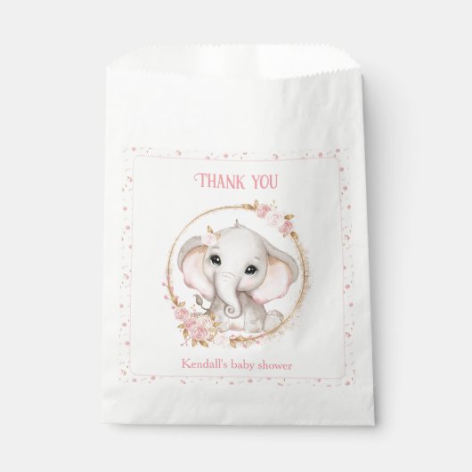 Leuke Olifant Roze Bloemen Baby shower Favor Bag Bedankzakje (Voorkant)