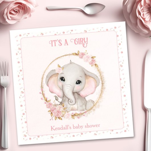 Leuke Olifant Roze Bloemen Baby shower Servetten