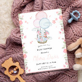 Leuke olifant roze en blauw thema baby shower kaart