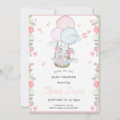 Leuke olifant roze en blauw thema baby shower kaart (Voorkant)