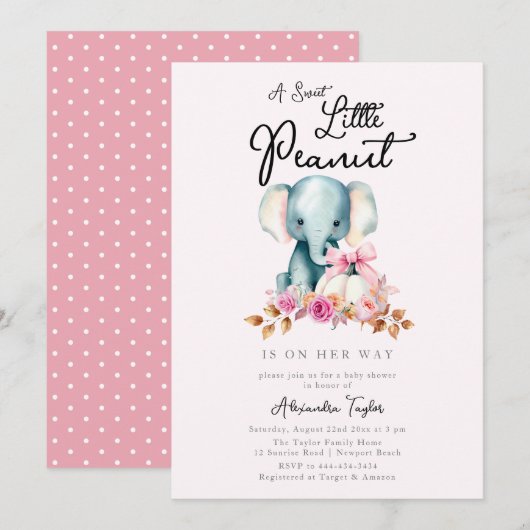 Leuke Olifant Roze Pompoen Herfst Meisje Baby show Kaart (Voorkant / Achterkant)