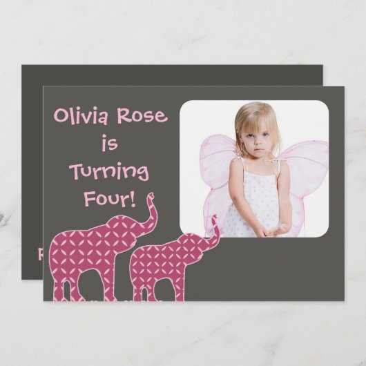 Leuke Olifant Shapes Kids Verjaardagsfeestje Uitno Kaart (Voorkant / Achterkant)