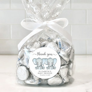 Leuke Olifant Twin Baby Jongens Douche Dank je Ronde Sticker