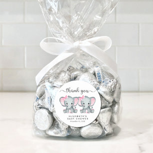 Leuke Olifant Twin Baby Meisjes Douche Dank u Ronde Sticker