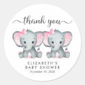 Leuke Olifant Twin Baby Meisjes Douche Dank u Ronde Sticker (Voorkant)