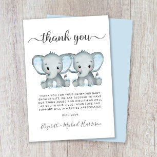 Leuke Olifant Twin Boys Baby shower Bedankkaart