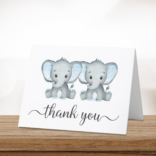 Leuke Olifant Twin Boys Baby shower Bedankkaart